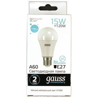 Лампа Gauss LED Elementary A60 15 W E27 4100